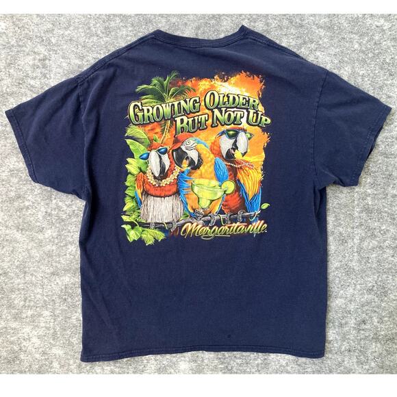 Margaritaville T-shirt Mens Large Blue Parrots Drinking Seniors Key West Merch - Picture 1 of 9